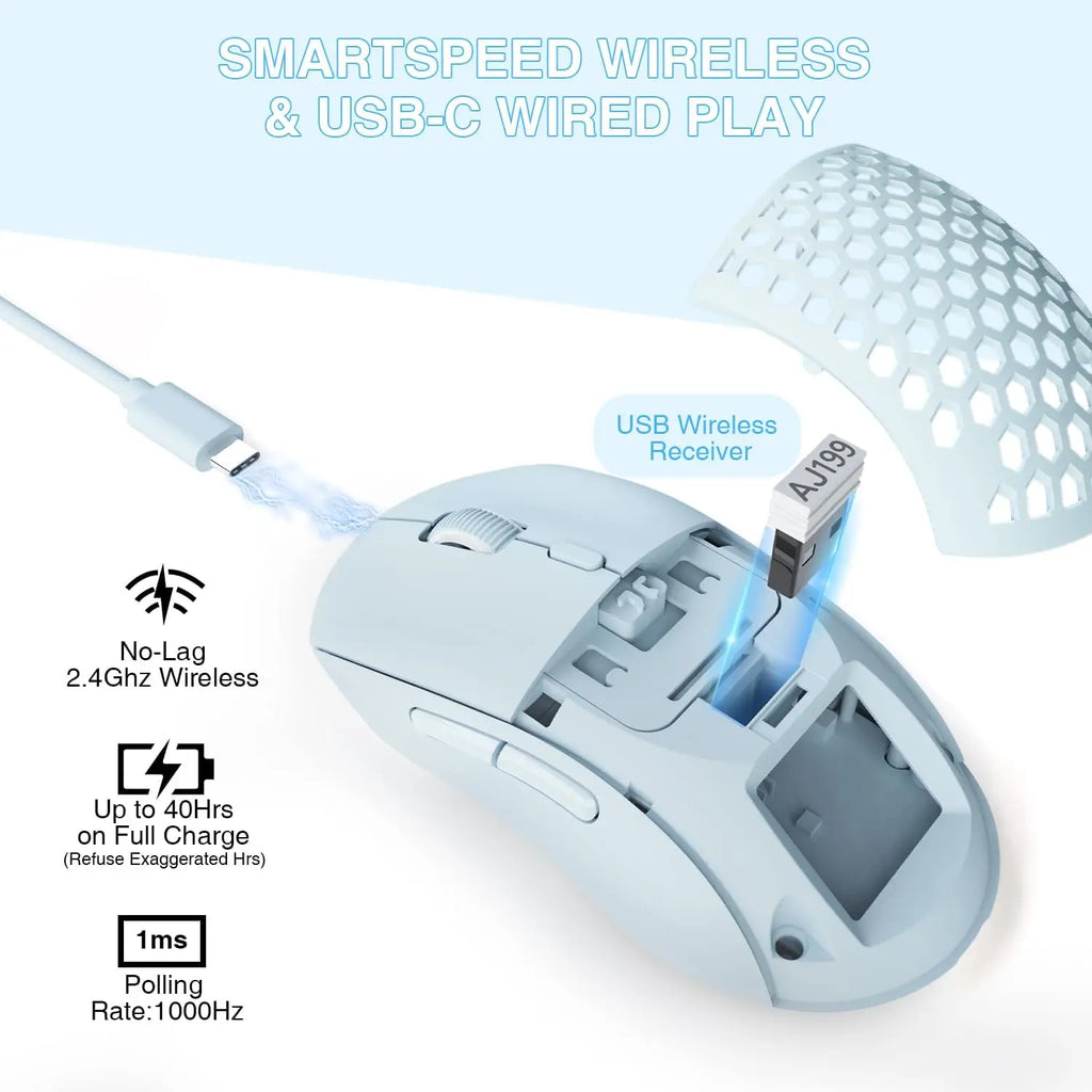 MAMBASNAKE x AJAZZ AJ199 Wireless Gaming Mouse,59g Lightweight Ergonomic Computer Mouse
