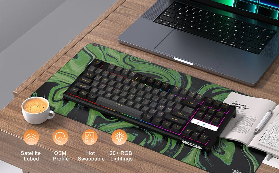 NPET 87 Keys RGB Mechanical Keyboard, Wired 20+ Backlit Modes, Ergonomic Hot Swappable Design, Suitable For Gaming And Office