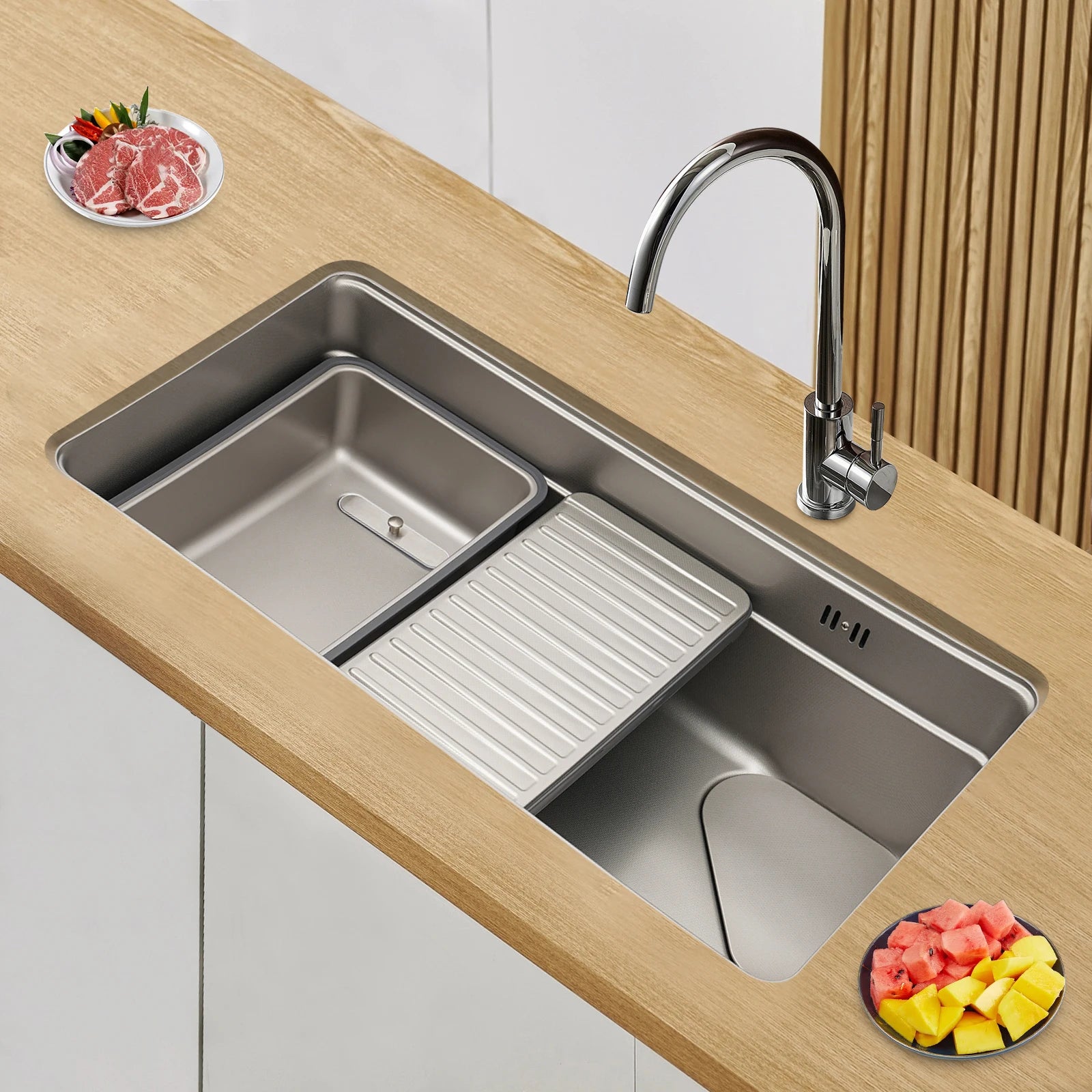 Stainless Steel Sink Low Noise Modern Kitchen Sink with Anti-Overflow Hole Easy to Clean Kitchen Facilities