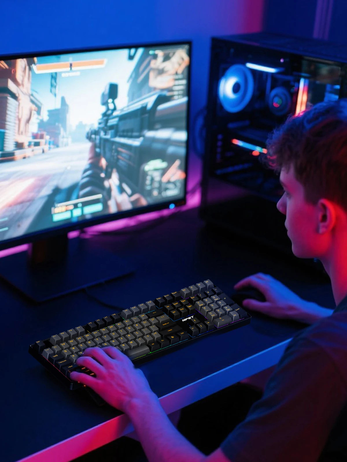 NPET 87 Keys RGB Mechanical Keyboard, Wired 20+ Backlit Modes, Ergonomic Hot Swappable Design, Suitable For Gaming And Office