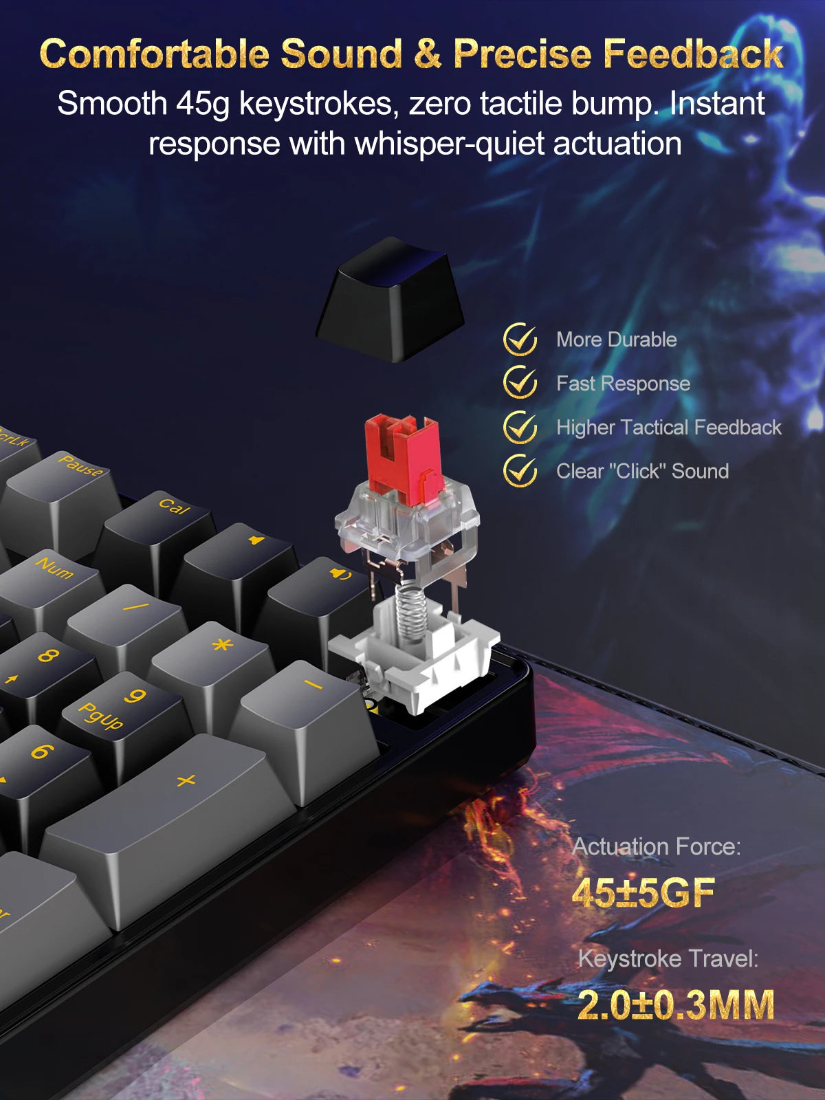 NPET 87 Keys RGB Mechanical Keyboard, Wired 20+ Backlit Modes, Ergonomic Hot Swappable Design, Suitable For Gaming And Office