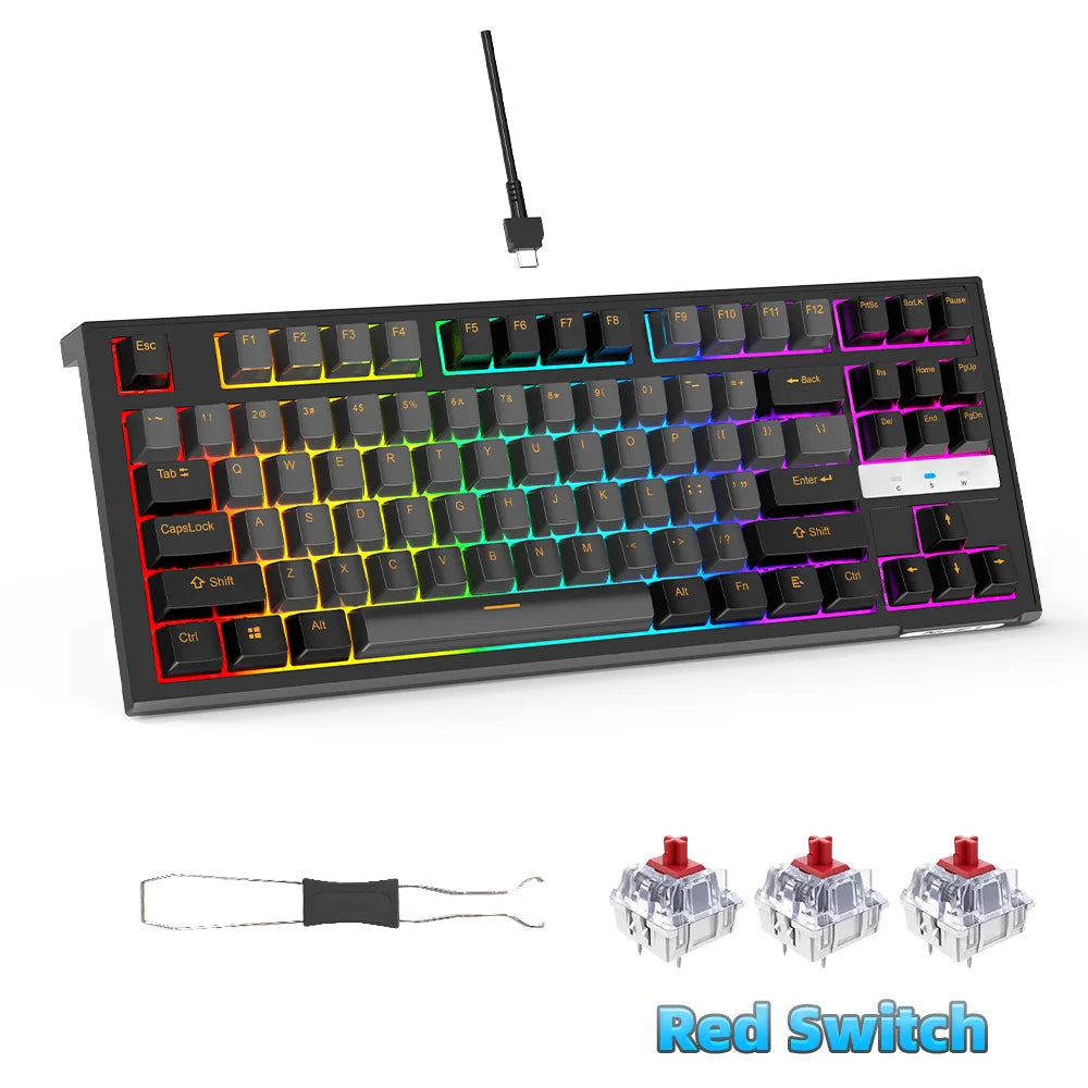 NPET 87 Keys RGB Mechanical Keyboard, Wired 20+ Backlit Modes, Ergonomic Hot Swappable Design, Suitable For Gaming And Office