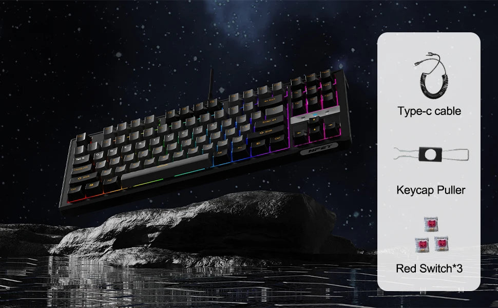 NPET 87 Keys RGB Mechanical Keyboard, Wired 20+ Backlit Modes, Ergonomic Hot Swappable Design, Suitable For Gaming And Office